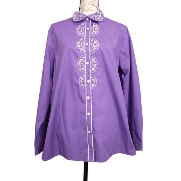 Bob Mackie | Purple Embroidered Rhinestone Button Front Shirt… - Picture 3 of 9